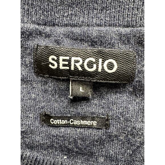 Sergio Sweater Mens Large Blue Cotton Cashmere Blend Scoop Neck Pullover - Picture 11 of 13
